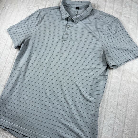 Lululemon Polo Shirt Men L Gray Stripe Evolution Performance Golf Short Sleeve - Picture 8 of 12